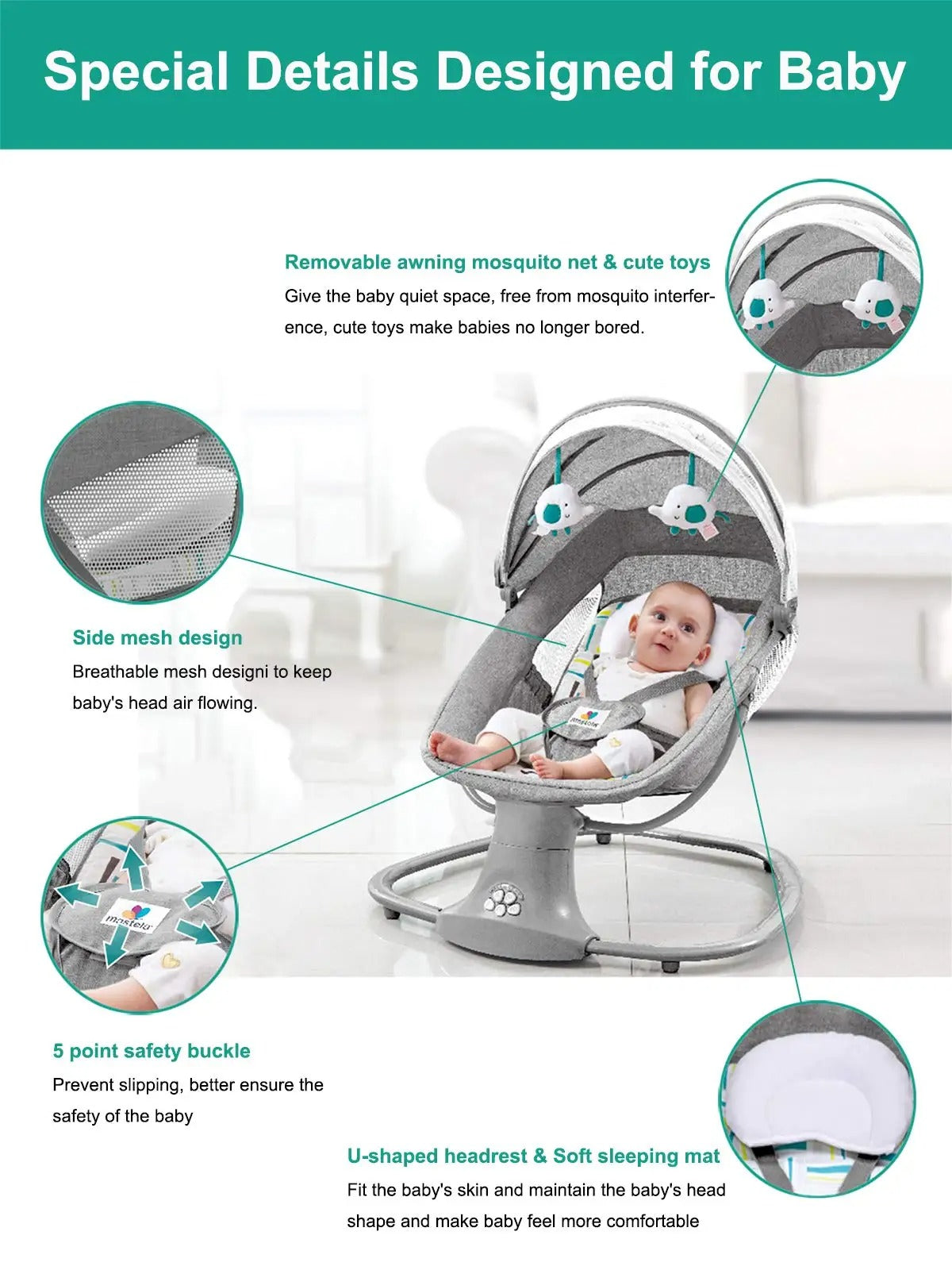 Chaise à bascule électrique Bluetooth pour bébé